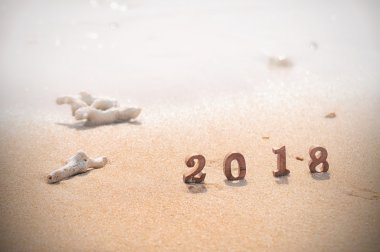 Tropikal plaj zemin üzerine ahşap numarası 2018