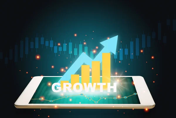 Businessplan Graphen Wachstum Auf Digitalen Tablet Bildschirm Investitionskonzept Für Technologische — Stockfoto