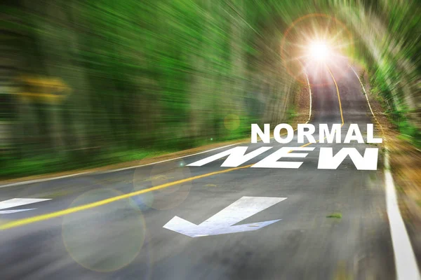 New Normal Word Motion Blurred View High Speed Road Business — Stock Photo, Image