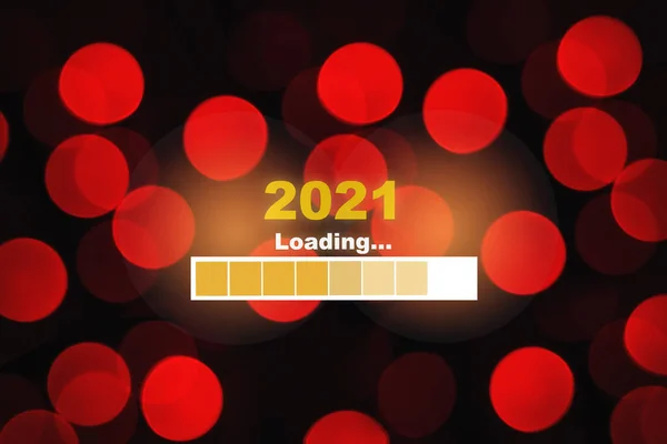 Anno 2021 Caricamento Sfondo Rosso Astratto Bokeh Offuscata Felicità Nuovo — Foto Stock