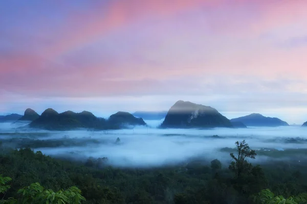 Гора Куан Ноктен Туманом Утром Провинции Фаттхалунг Юге Таиланда Путешествие — стоковое фото