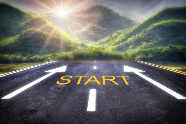 Start Word Written Road White Arrow Sunrise Recovery Challenge Concept — Stock Photo, Image