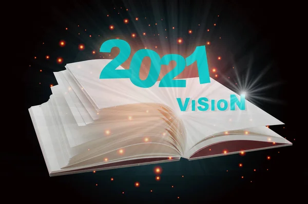 Ano Novo 2021 Visão Sobre Livro Fantasia Papel Branco Aberto — Fotografia de Stock