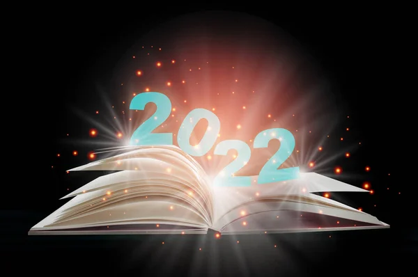 New Year 2022 Open White Paper Fantasy Book Shining Pages — Stock Photo, Image