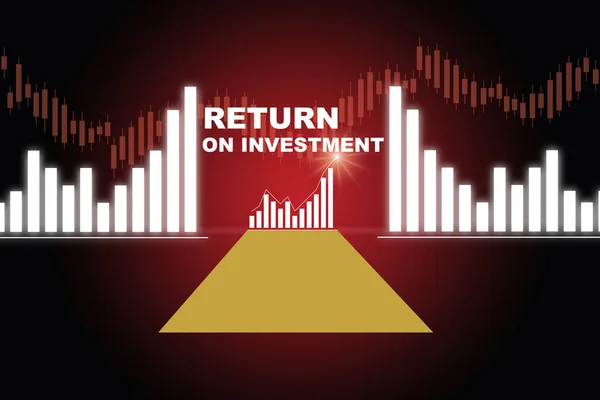 Road to return on investment ROI and growth graphs on abstract background. Stock market trading profit and risk concept and making money with saving idea