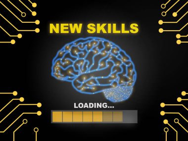 New skills loading with brain modern technology machine learning background. Reskilling and upskilling concept clipart