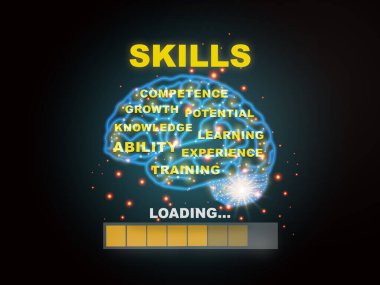 Skills loading with brain modern technology machine learning background. Learning concept and reskilling and upskilling idea clipart