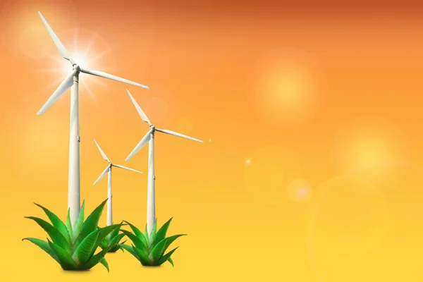 Wind turbine clean energy on orange shade color background. Clean energy concept to sustainable future concept and alternative energy economic growth idea.