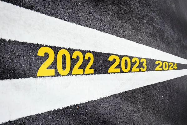 New Year 2022 2024 Asphalt Road Marking Lines Giving Directions — 스톡 사진