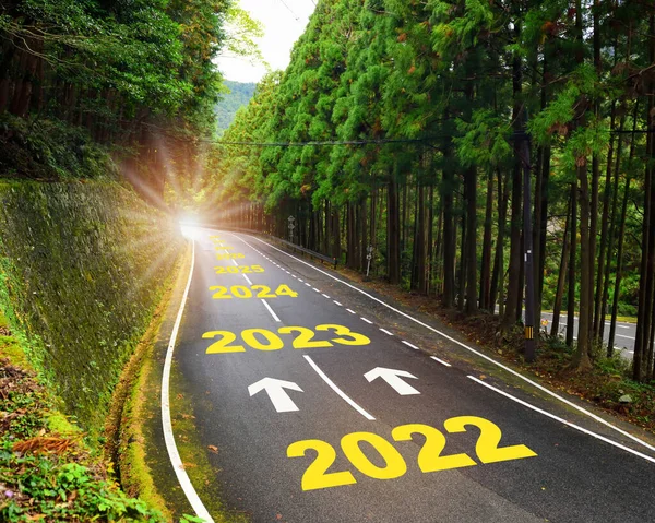 Toekomst Van 2022 Tot 2030 Met Pijl Snelweg Witte Markeringen — Stockfoto