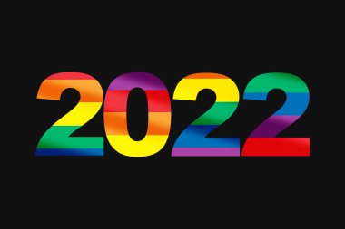 2022 renkli gökkuşağı kelimesi lgbt eşitlik sembolü siyah arkaplanda. LGBT eşitliği yeni yıl konsepti ve çeşitlilik özgürlüğü fikri
