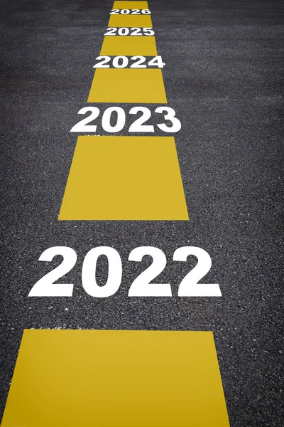 Número 2022 2026 Superfície Estrada Asfalto Com Linhas Marcação Amarelas — Fotografia de Stock