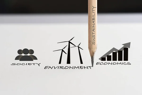 Dibujar Concepto Futuro Sostenible Crecimiento Económico Con Idea Medioambiental Sociedad — Foto de Stock