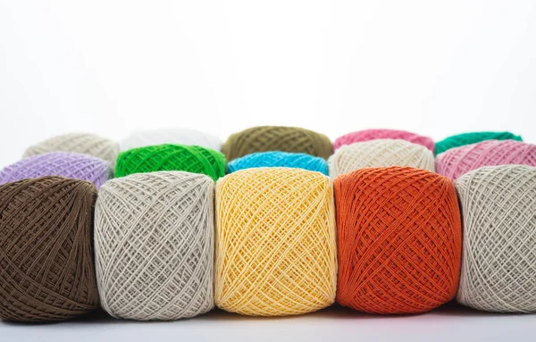 Close Colorful Tangles Perfectly Wound Cotton Linen Yarn Copy Space — Stock Photo, Image