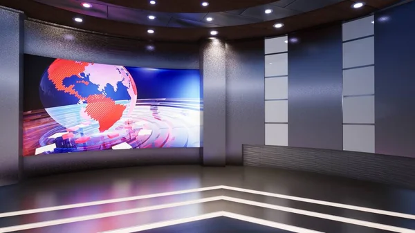 3D Virtual News Studio Background, 3d illustration