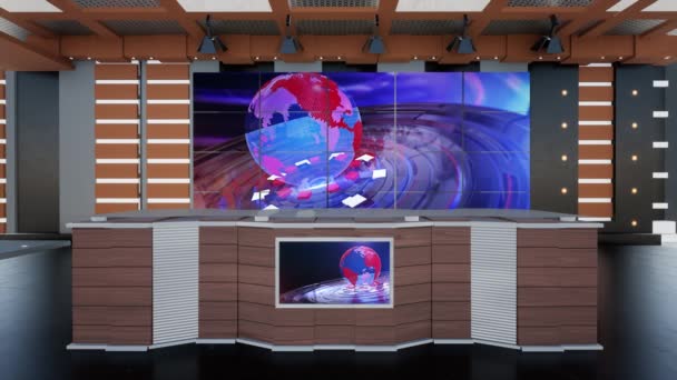 Virtual Studio News Backdrop Shows Wall Virtual News Studio Background — Stock Video