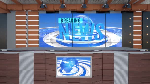 Virtual Studio News Backdrop Shows Wall Virtual News Studio Background — Stock Video