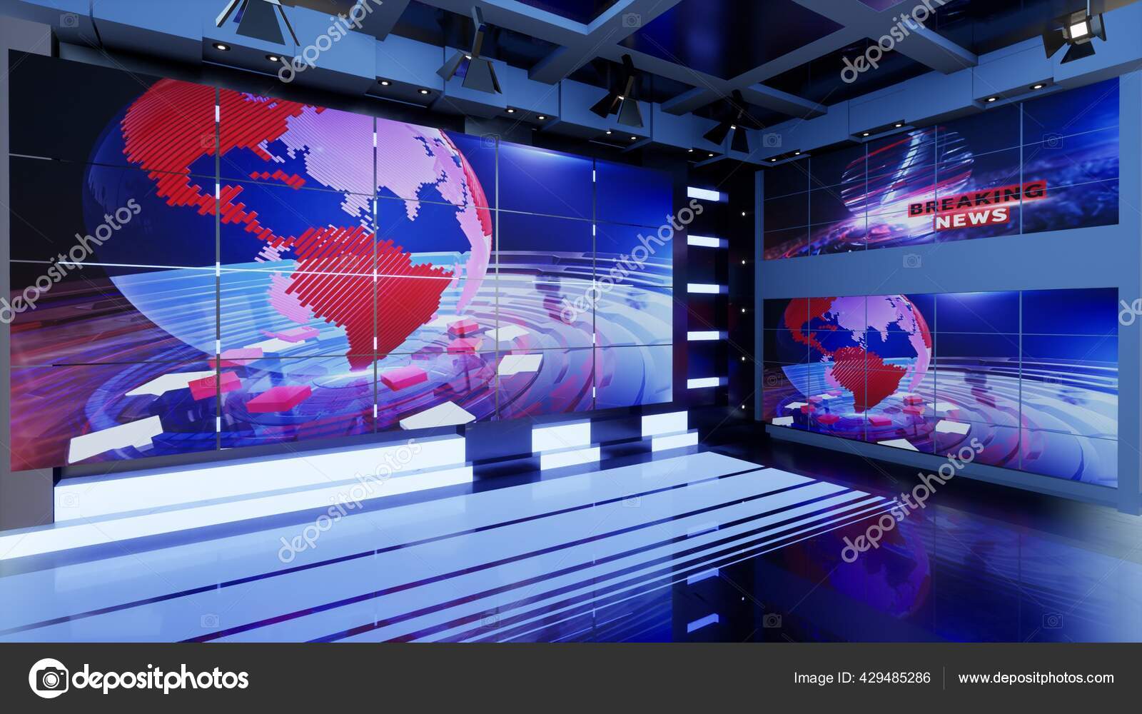 News Studio Backdrop Shows Wall Virtual News Studio Background Illustration Stock Photo By C Mus Graphic