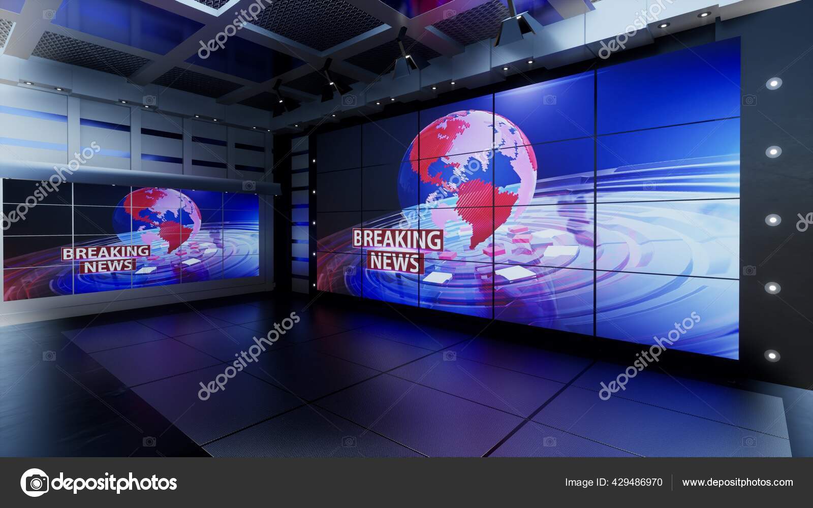 News Studio Backdrop Shows Wall Virtual News Studio Background Illustration Stock Photo By C Mus Graphic