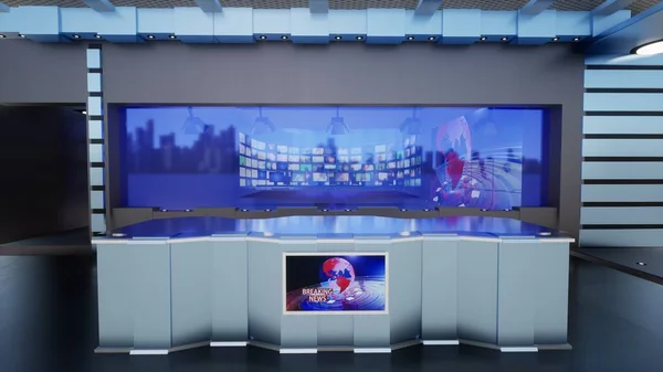 News Studio, Backdrop For TV Shows .TV On Wall.3D Virtual News Studio Background, 3d illustration