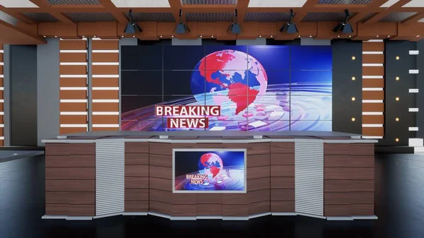 Estudio Noticias Telón Fondo Para Programas Televisión Wall Virtual News —  Fotos de Stock