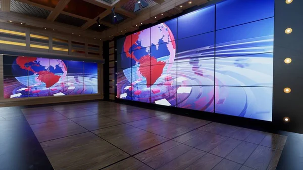 News Studio, Backdrop For TV Shows .TV On Wall.3D Virtual News Studio Background, 3d illustration