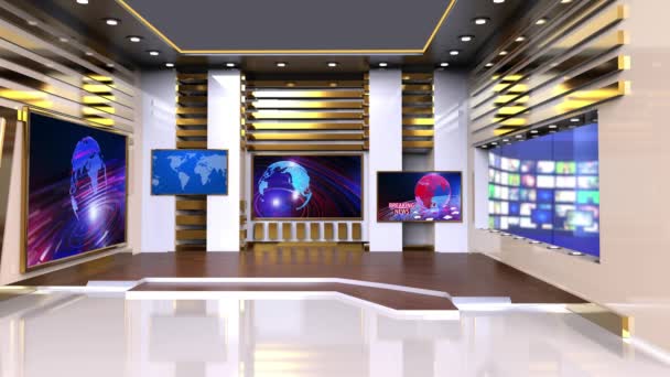 3D仮想テレビスタジオのニュース テレビ番組の背景 Wall 3D仮想ニューススタジオの背景 ループ — ストック動画
