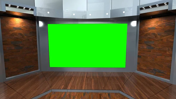 3D虚拟新闻演播室背景 3D插图 — 图库照片