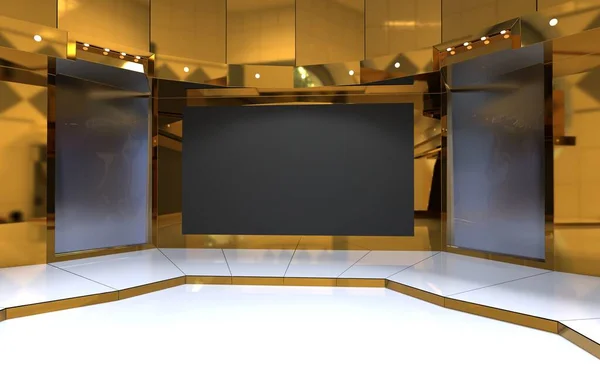 3D虚拟新闻演播室背景 3D插图 — 图库照片