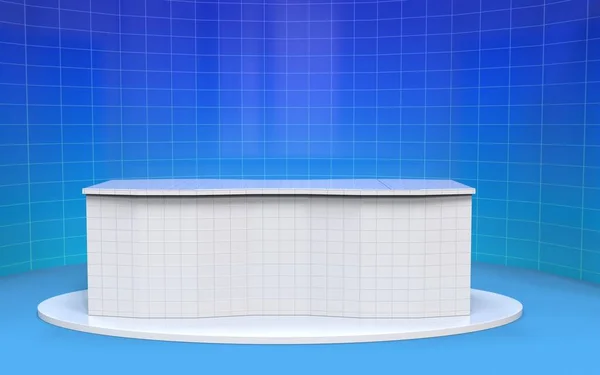 Table and news banner background in a news studio _3d rendering