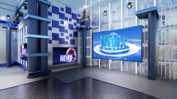 Virtual Studio News Seinällä Virtual News Studio Taustasilmukka — kuvapankkivideo