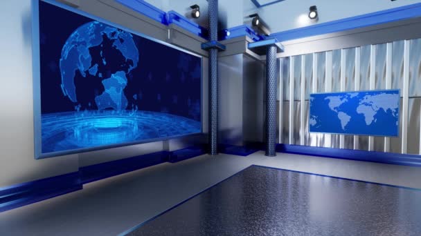 3D仮想テレビスタジオのニュース テレビの壁に 3D仮想ニューススタジオの背景ループ — ストック動画