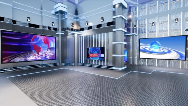 Virtual Studio Nieuws Aan Muur Virtual News Studio Achtergrond Loop — Stockvideo