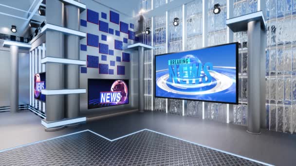 Virtual Studio Nieuws Aan Muur Virtual News Studio Achtergrond Loop — Stockvideo