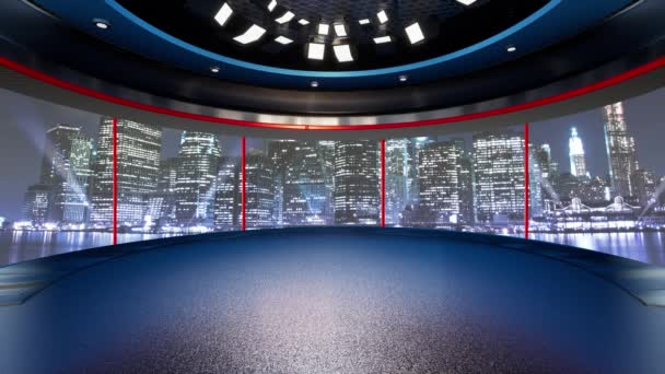 3D虚拟电视演播室新闻 3D虚拟演播室 全景全景城市 — 图库视频影像
