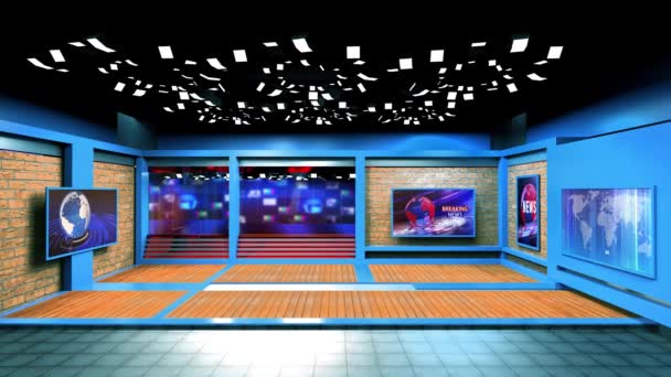 Virtual Studio Nieuws Aan Muur Virtual News Studio Achtergrond Loop — Stockvideo