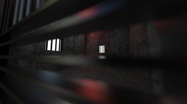 Eski Grunge Hapishanesi Hapishane Parmaklıkları Posteri, 3 boyutlu resim