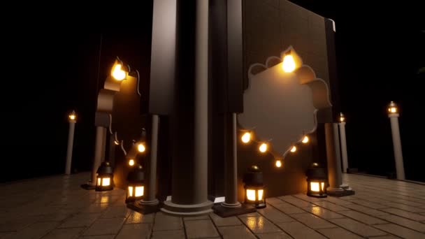 Lanterne Sfondo Con Cupola Architettonica Islamica Notte — Video Stock