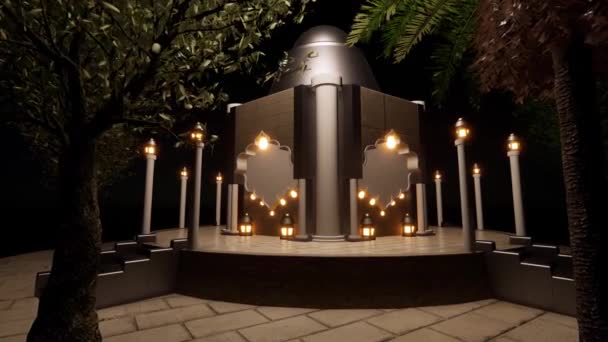 Lanternas Fundo Com Cúpula Arquitetônica Islâmica Noite Tempo — Vídeo de Stock