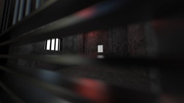 Eski Grunge Hapishanesi Hapishane Parmaklıkları Posteri, 3 boyutlu resim