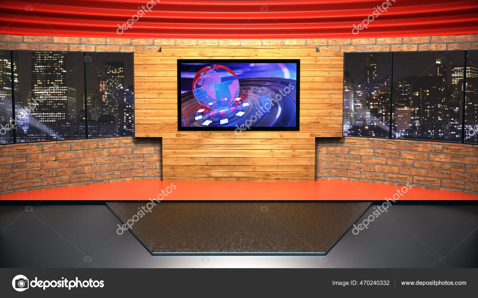 News Studio Backdrop Shows Wall Virtual News Studio Background
