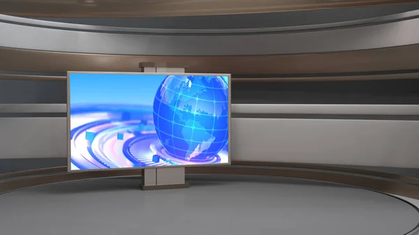 News Studio, Backdrop For TV Shows .TV On Wall.3D Virtual News Studio Background, 3d illustration