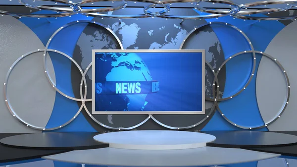 News Studio Backdrop Shows Wall Virtual News Studio Background Illustration — 图库照片