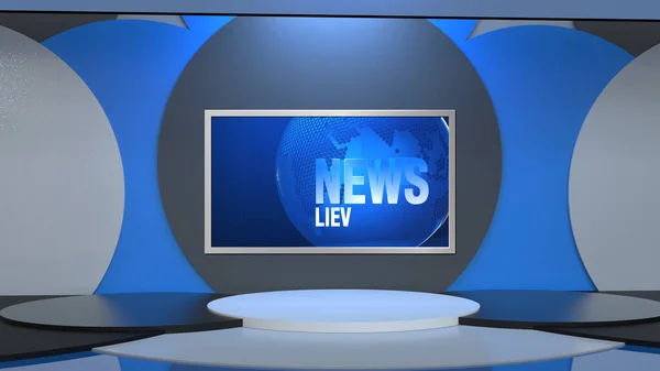 News Studio, Backdrop For TV Shows .TV On Wall.3D Virtual News Studio Background, 3d illustration