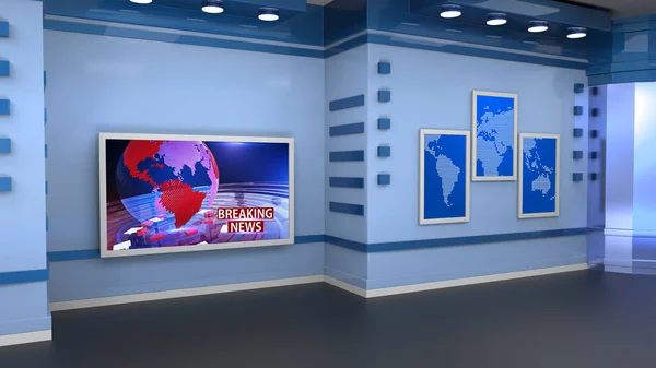 News Studio Backdrop Shows Wall Virtual News Studio Background Illustration — 스톡 사진