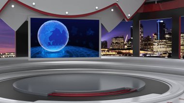 3D Sanal Haber Stüdyosu Arkaplanı, 3D illüstrasyon