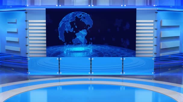 3D仮想テレビスタジオのニュース テレビの壁に 3D仮想ニューススタジオの背景ループ — ストック動画