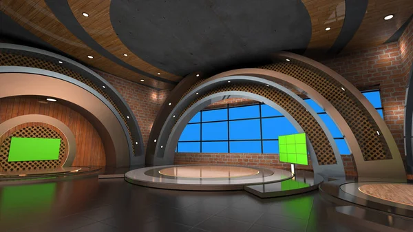 Classic indoor 3D virtual studio_News Studio, Backdrop For TV Shows .TV On Wall.3D Virtual News Studio Background Loop
