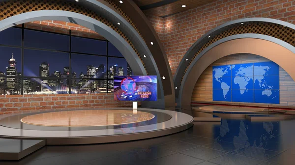 Classic indoor 3D virtual studio_News Studio, Backdrop For TV Shows .TV On Wall.3D Virtual News Studio Background Loop