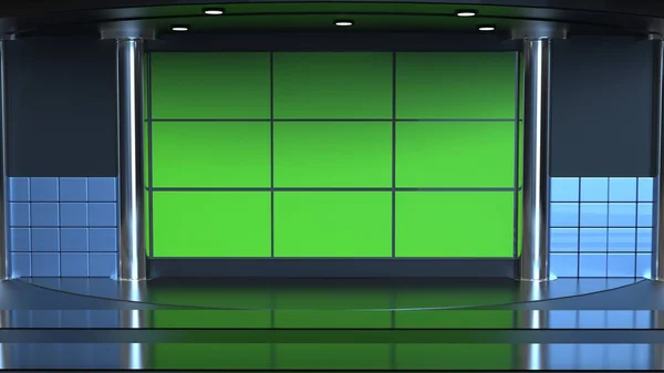 News Studio Set Virtual Green Screen Background_3D Illustration — Stock Photo, Image